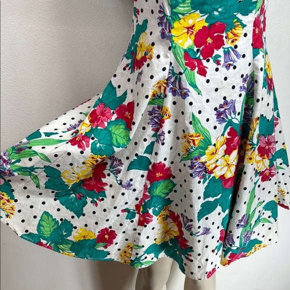 (T2) Benson & Smith 80s Vintage Bohemian Floral Print Cream Cotton Dress, Size 9 - Picture 3 of 14